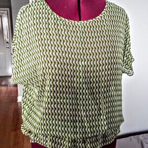 Joe Fresh Sheer Chevron Green Print Top